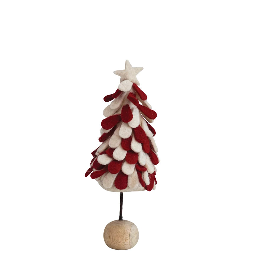 Red/Wht Felt Tree, Ball Base