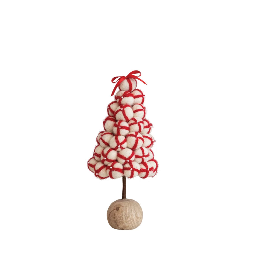 9" Felt Satin Ribbon Tree -Red