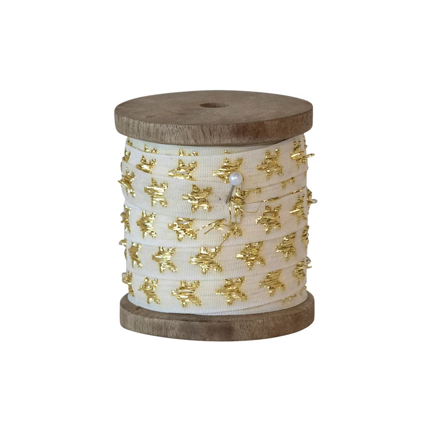 10yd Fabric Ribbon Gold Stars