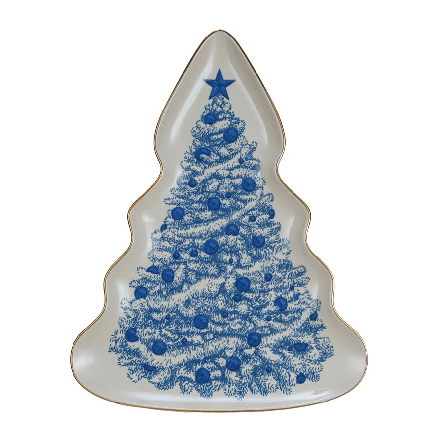 Blue Xmas Tree Serving Plate