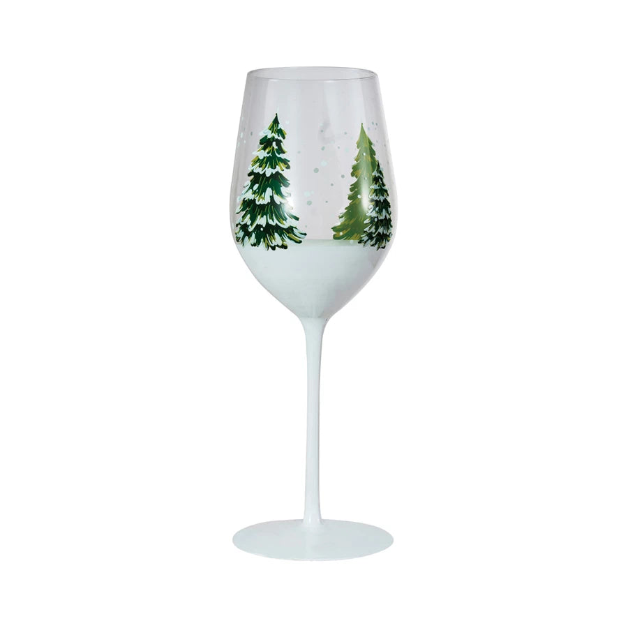 Painted Trees/Snow Wine Glass