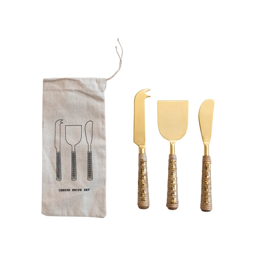 Bag/3 Rattan Cheese Knife Set