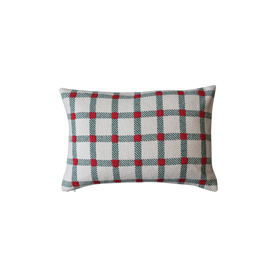 24x16 Gr/Red/Wht Plaid Pillow