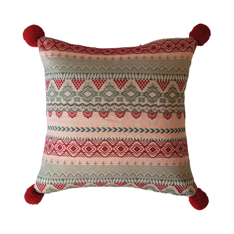 18" Woven Pillow w PomPom