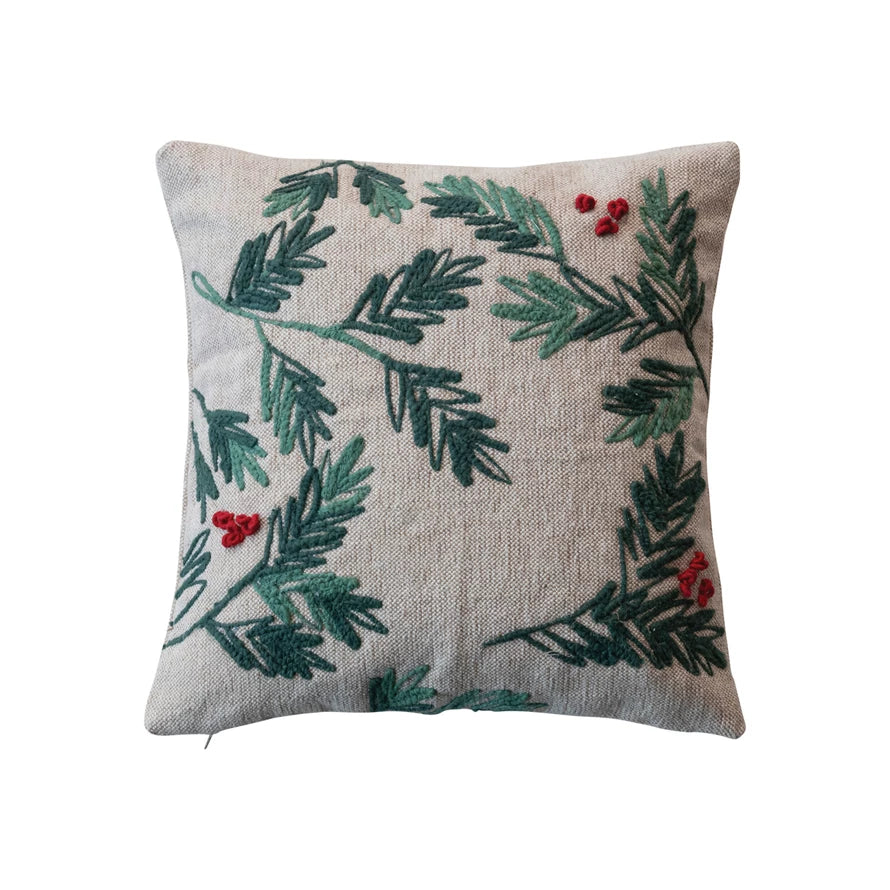 16" Jute Holly/Berries Pillow