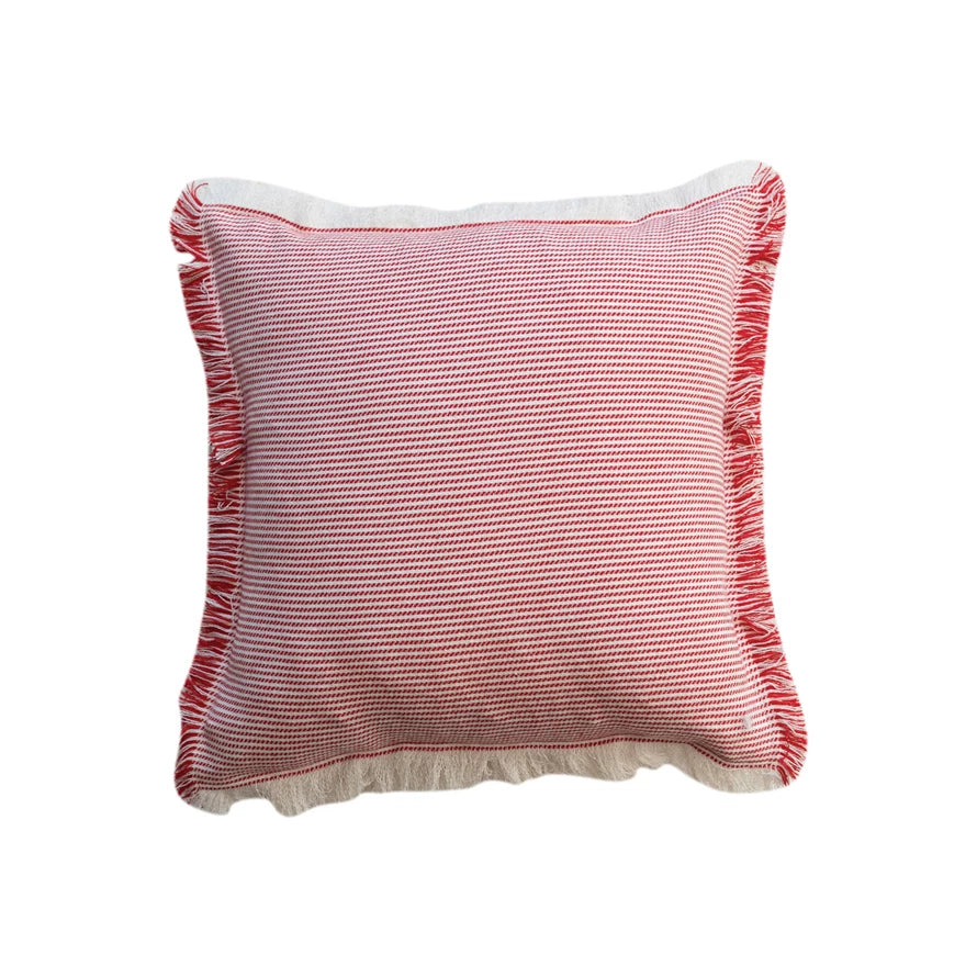 18" Red/Wht Fringed Pillow