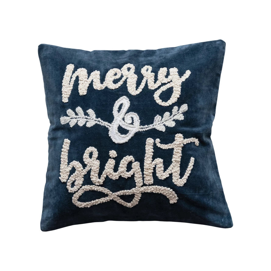 'Merry/Bright' Navy/Wht Pillow