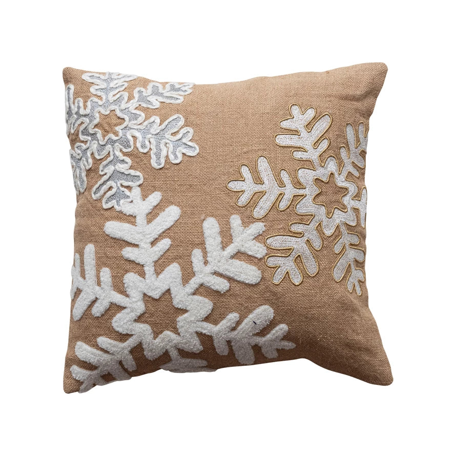 18" Jute Pillow w Snowflakes