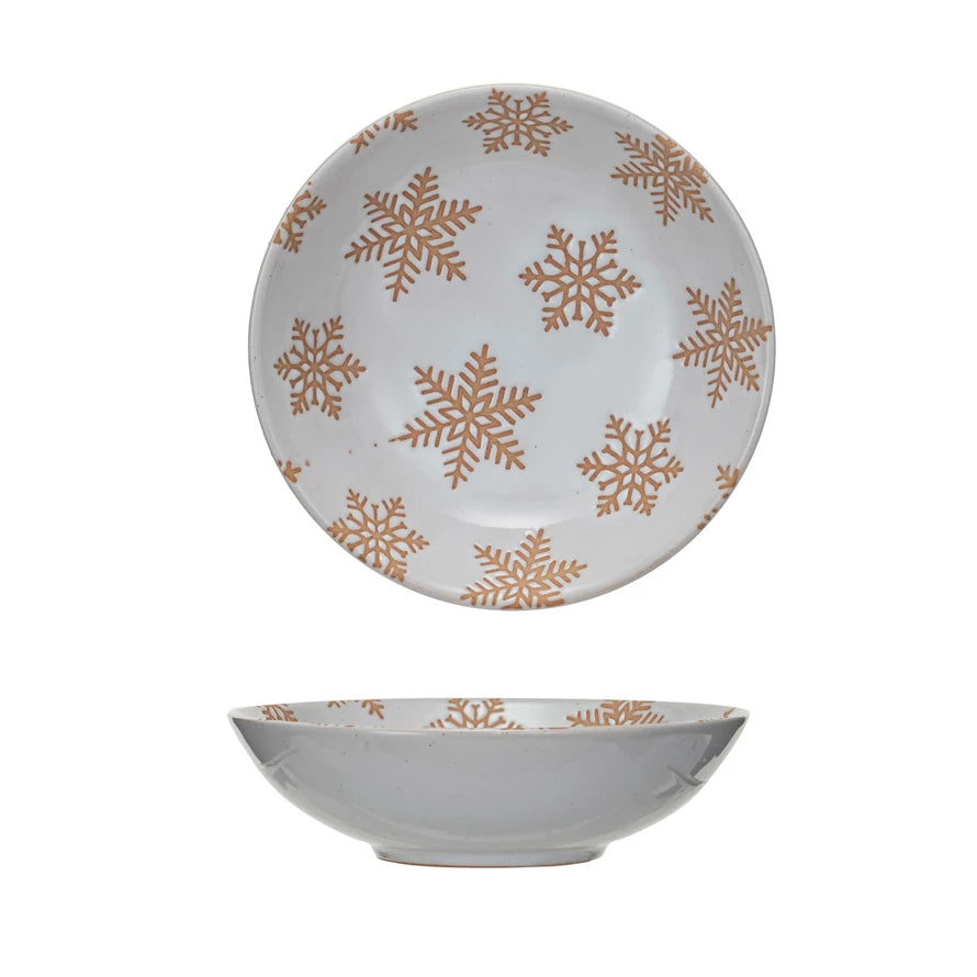 Wht Stoneware Bowl w Snowflake