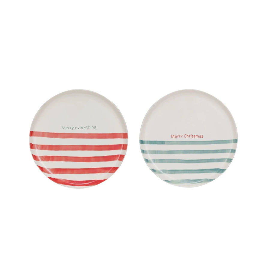 Plate w/ Stripes, Xmas Saying