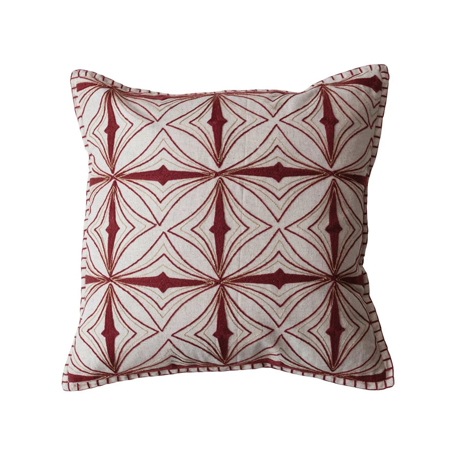 18" Sq Red/Gold Linen Pillow