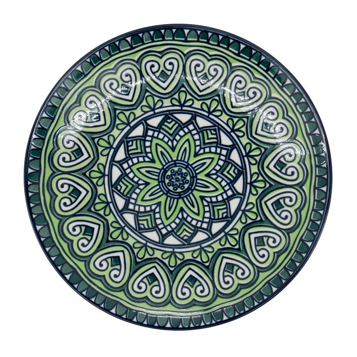 8.5" Kiri Plate -Green Mandala
