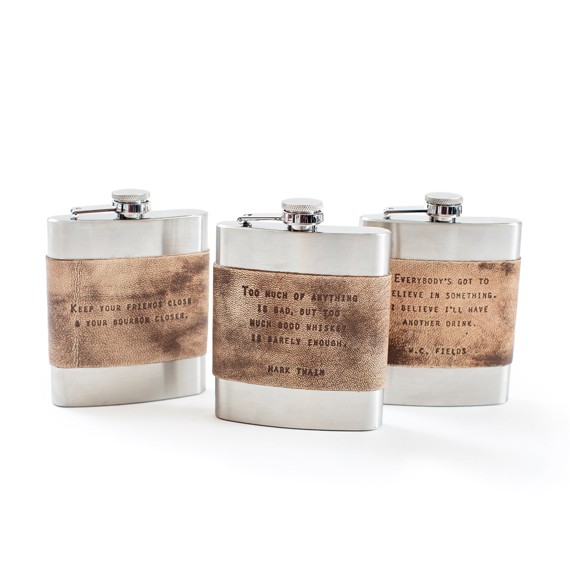 Brown Leather Quote Flasks - 4" X 5"