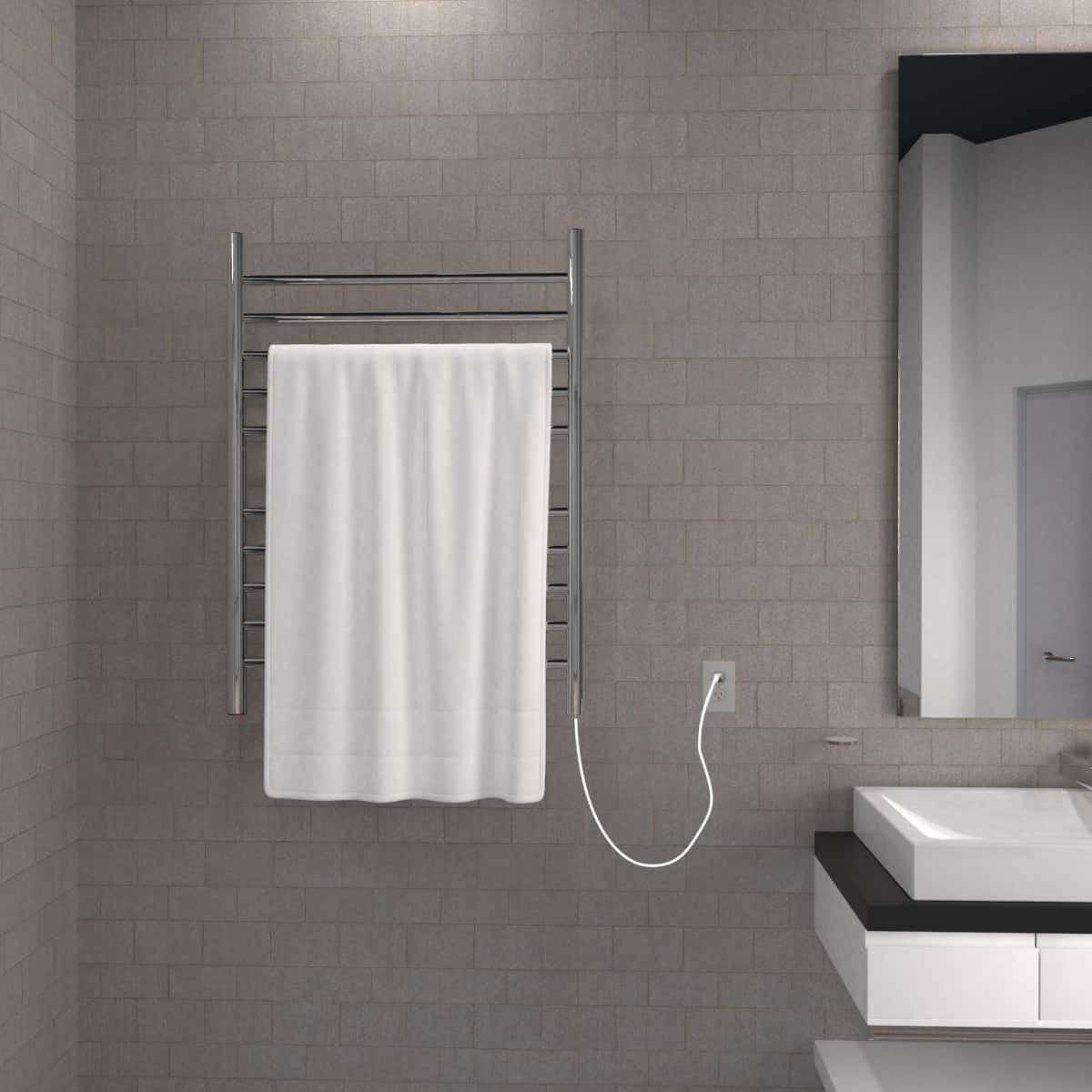 Heated Towel Warmer - Plug-In, Polished Stainless,  Straight