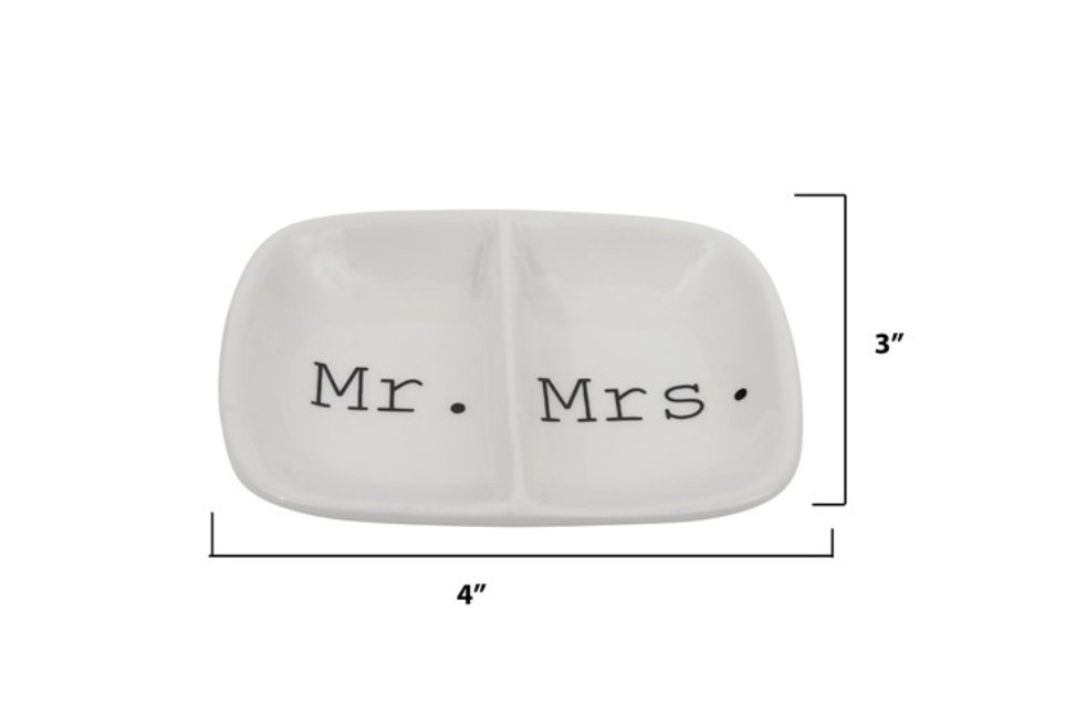 Ceramic 2 Section Ring Dish - Mr&Mrs