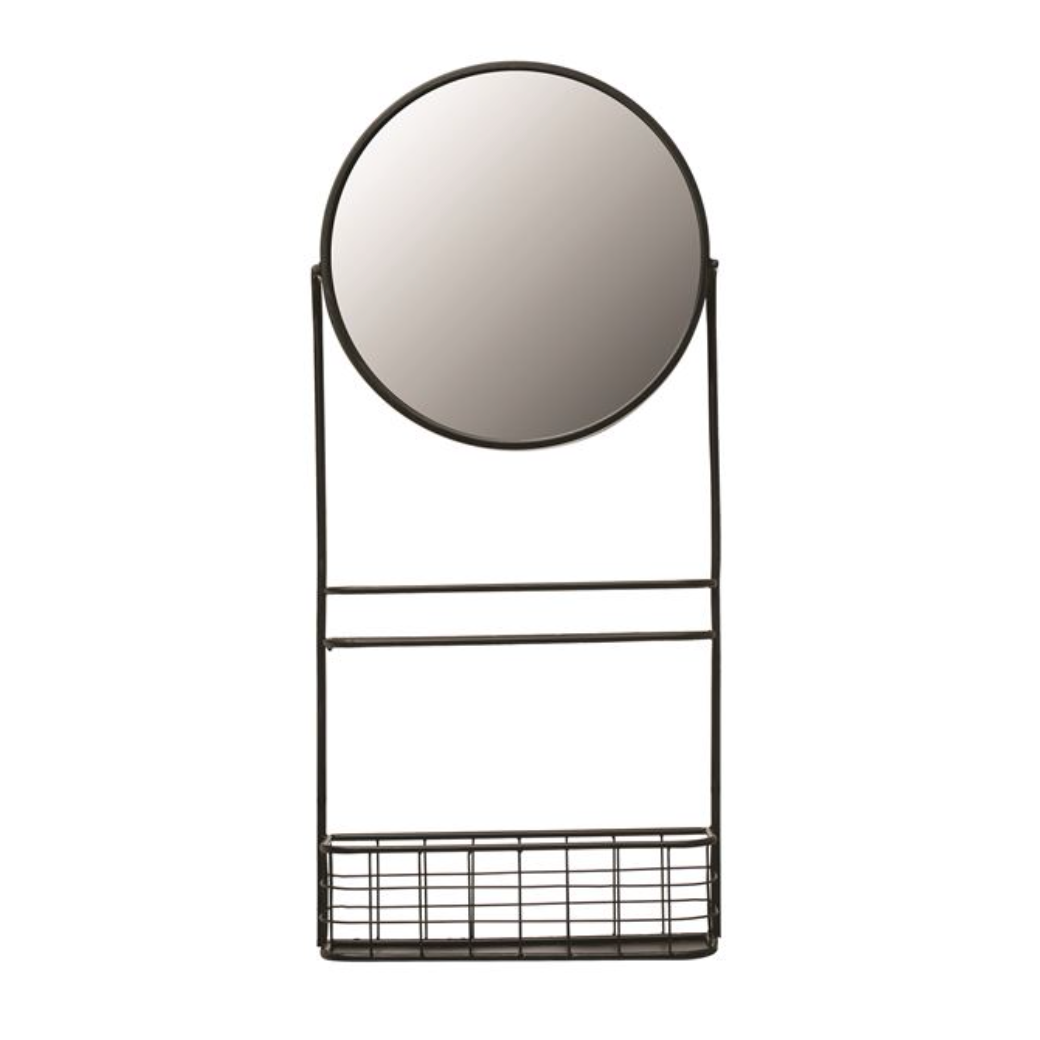 Metal Mirror w/ Shelf & Basket