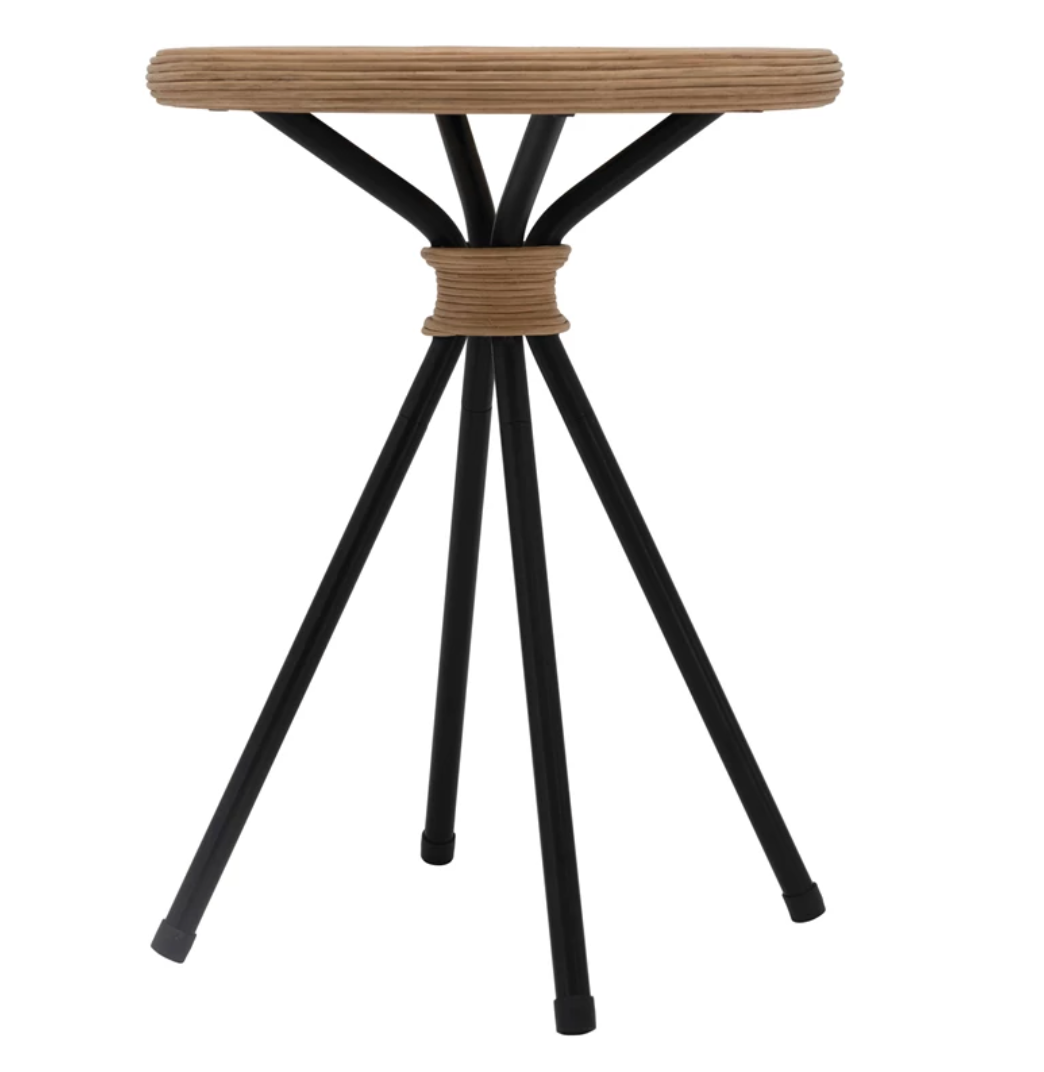 Hand-Woven Rattan Stool - Black
