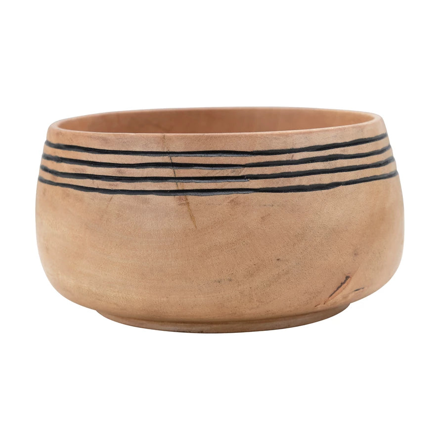 Mango Wood Grooved Striped Bowl