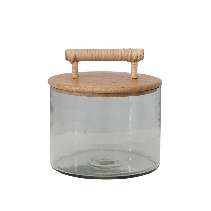 Glass Jar, Lid & Rattan Handle