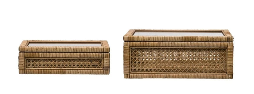 Rattan & Wood Boxes w/ Lid