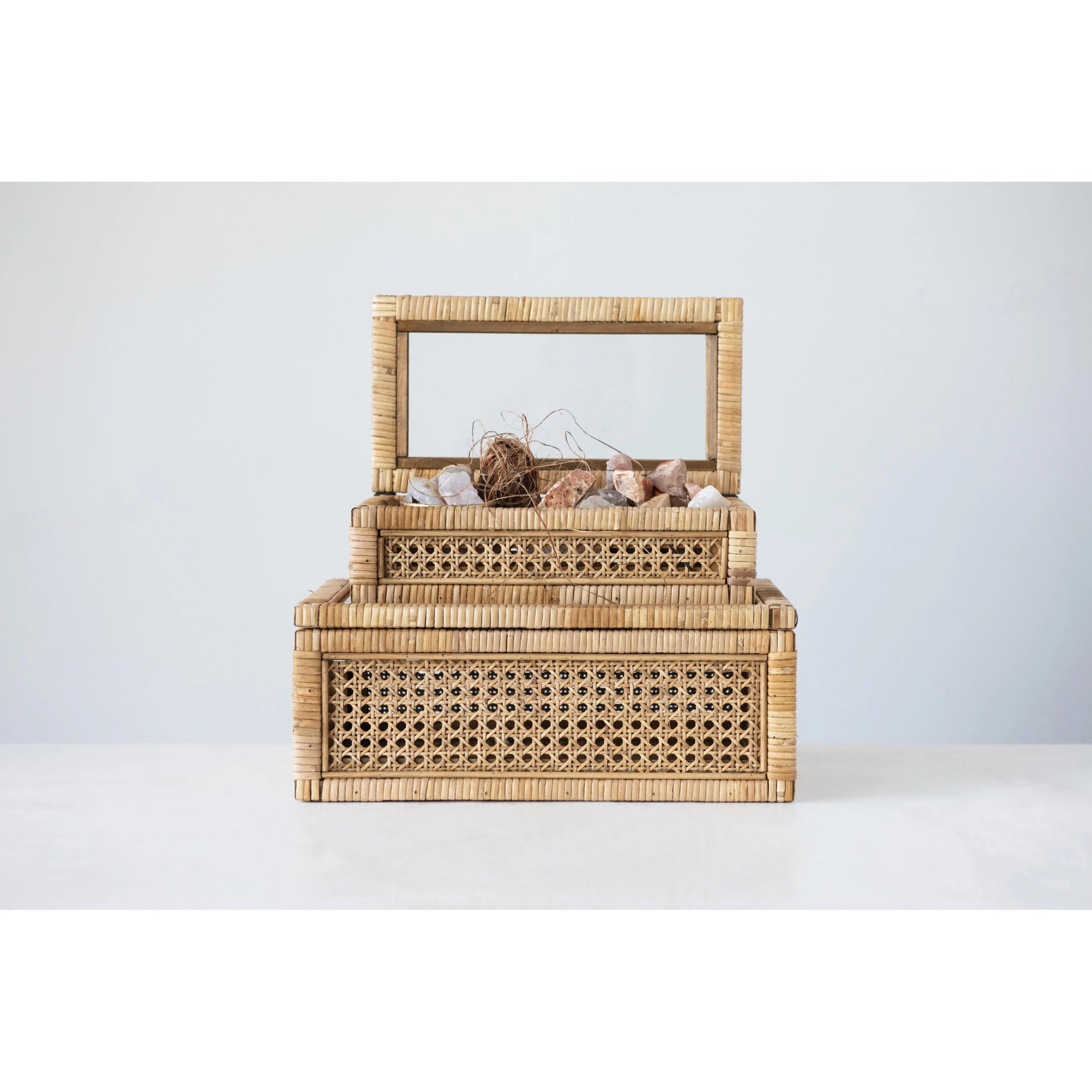 Rattan & Wood Boxes w/ Lid