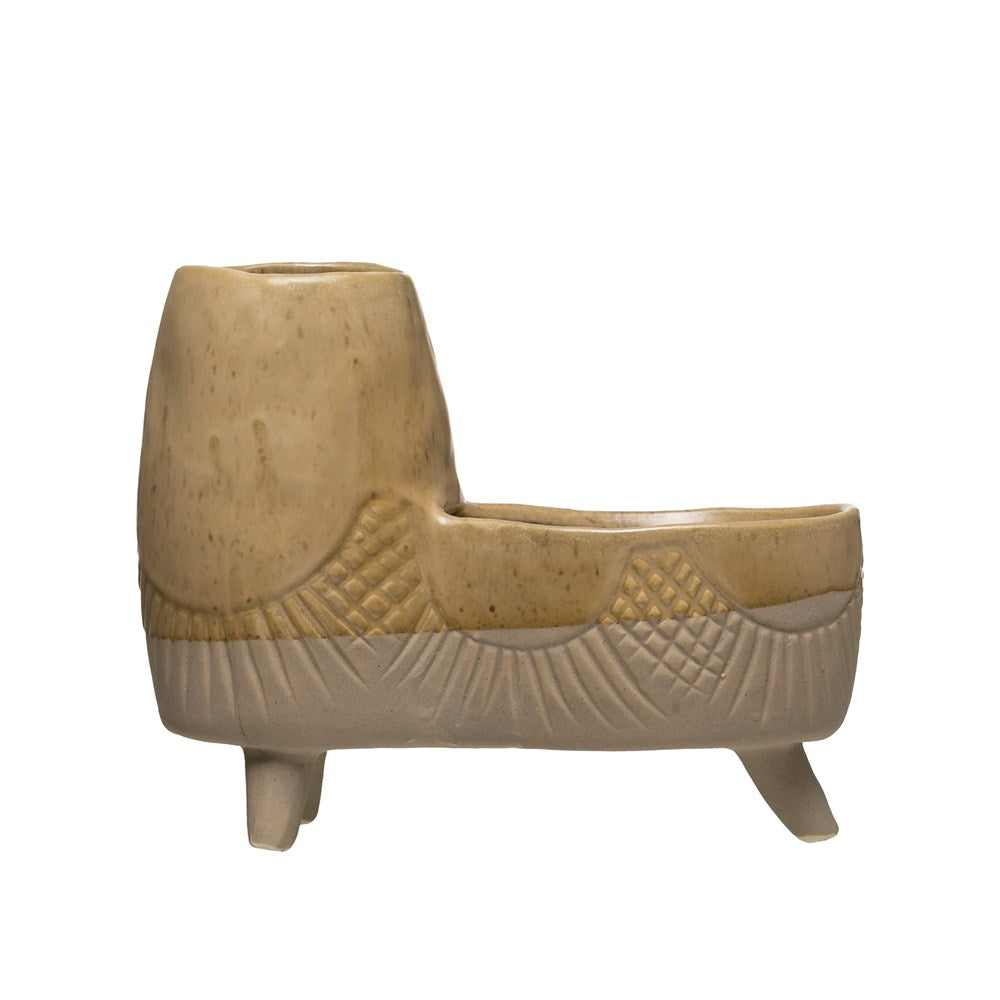 Footed Double Planter - Beige