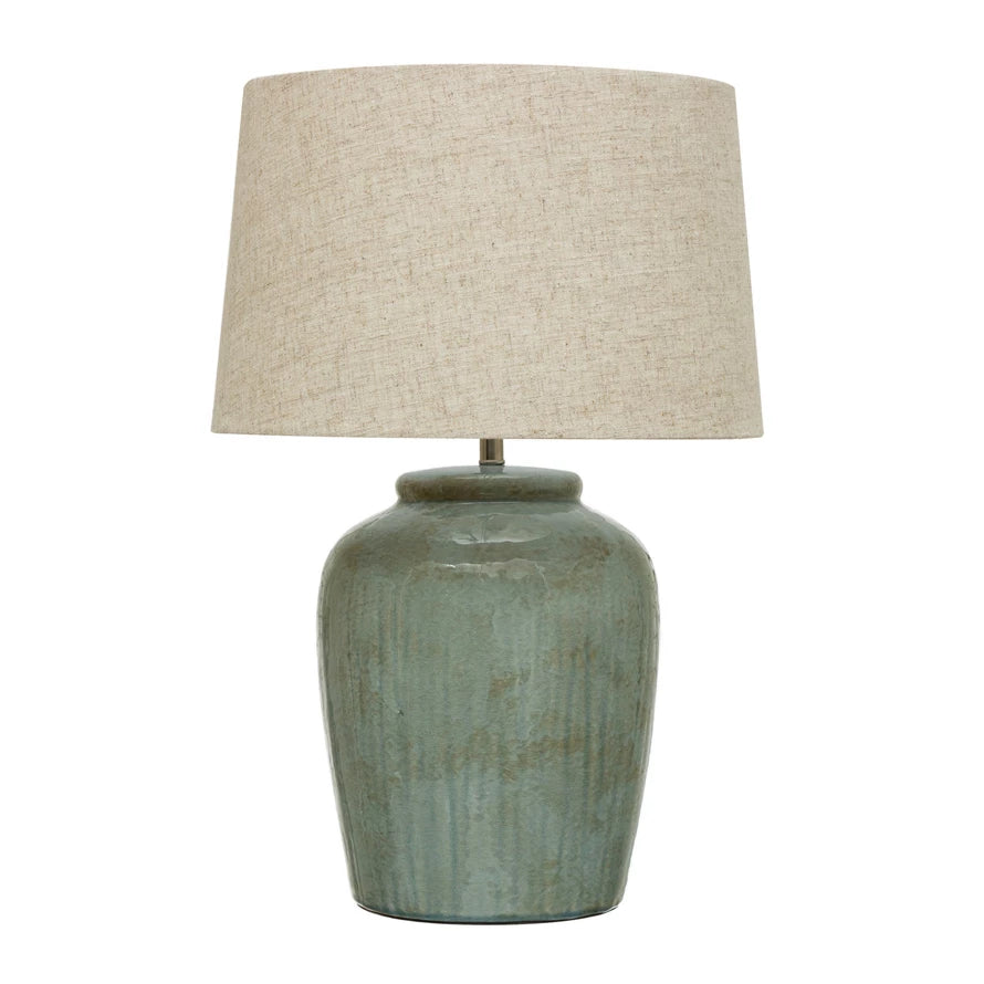 Green Table Lamp w/Linen Shade
