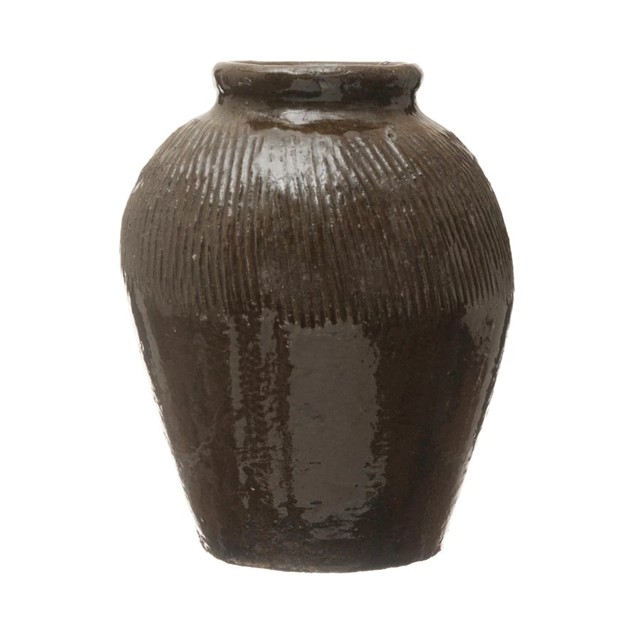 8.5" Textured Clay Jar -Brown